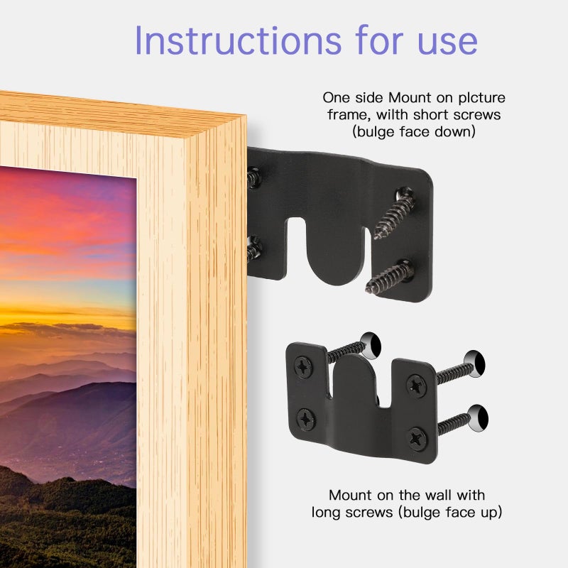 Sliverdew 4 Pairs Interlocking Flush Mount Bracket Picture Hanging Hooks Black Stainless Steel Heavy Duty Photo Frame Hook Large Picture Hanger Buckle Furniture Connector Headboard Wall Mounting Hardware - Image 3