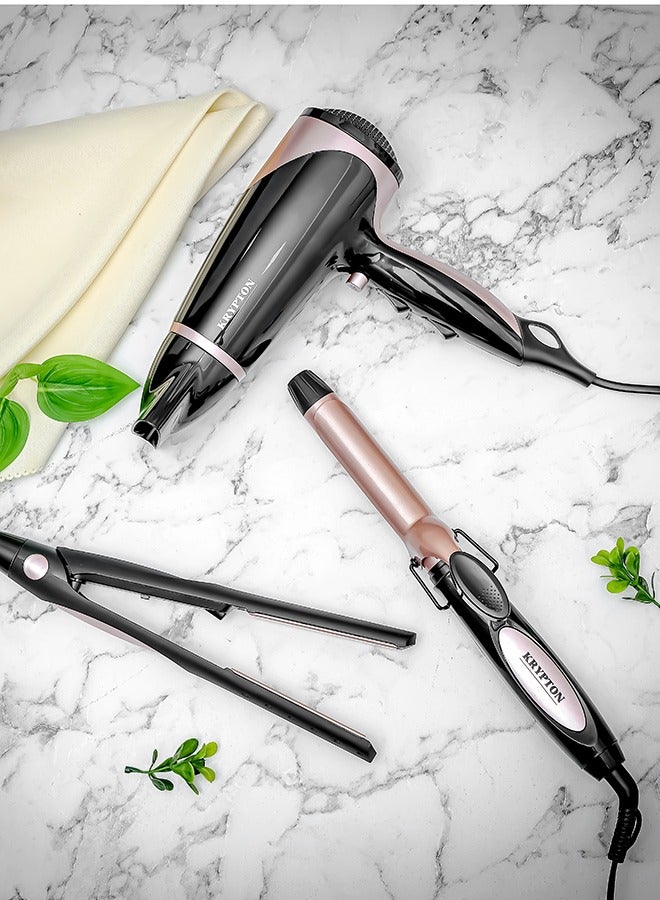 KRYPTON 3 In 1 Hair Styling Set  KNHF6397 Black & Rose Gold - Image 4