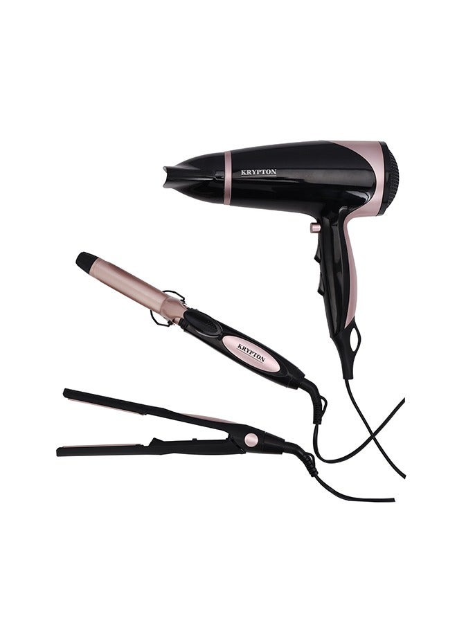 KRYPTON 3 In 1 Hair Styling Set  KNHF6397 Black & Rose Gold - Image 1