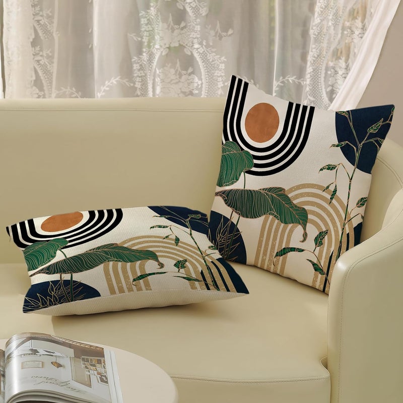 JEFERSO Boho Navy Blue Pillow Covers 18x18 Set of 2 Gold Leaf Tropical Mid Century Throw Pillows Outdoor Bohemian Abstract Modern Decorative Pillowcase Farmhouse Linen Cushion Case for Couch Sofa Decor - Image 4