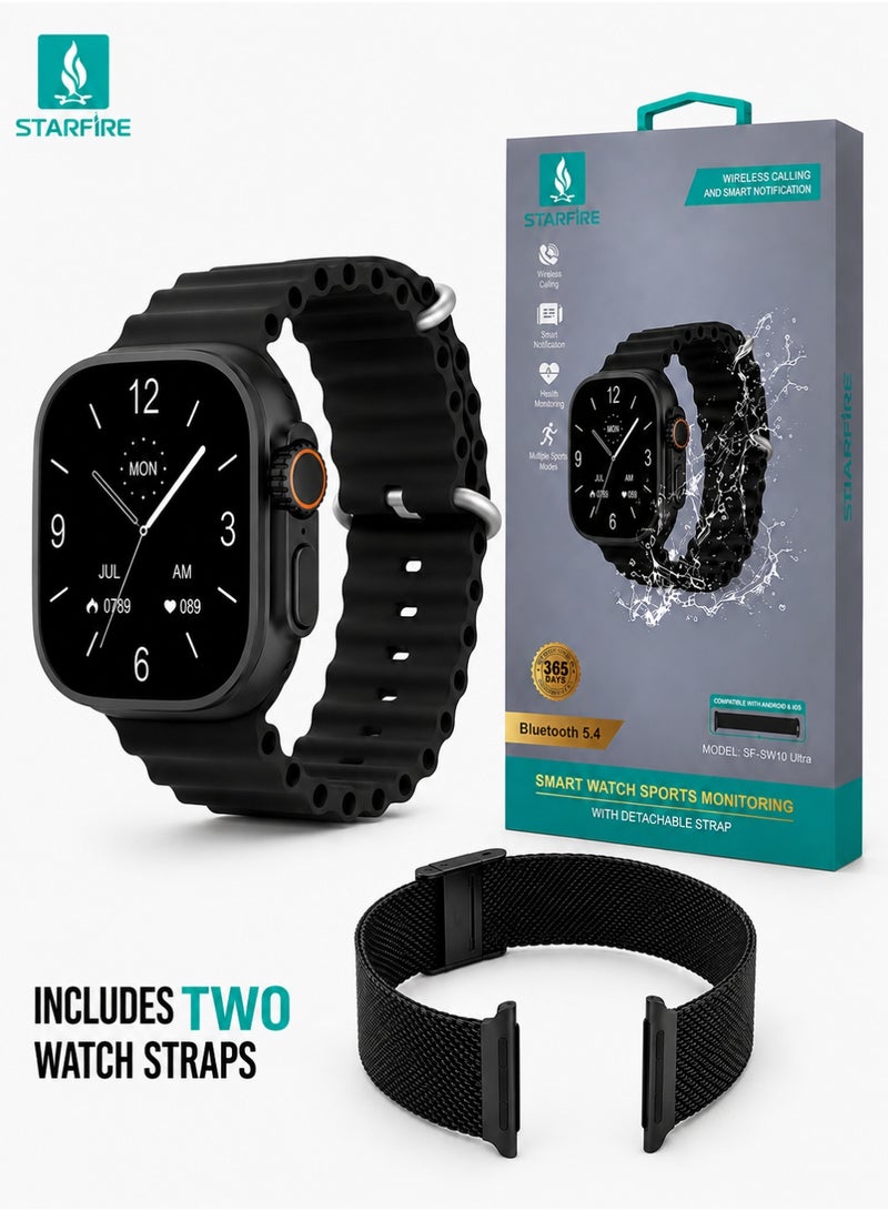 Starfire ساعة Smart Watch من Starfire SF-SW10 Ultra، مكالمات بلوتوث، شاشة لمس 2.01 بوصة، شحن لاسلكي، IP65، أسود - Image 1