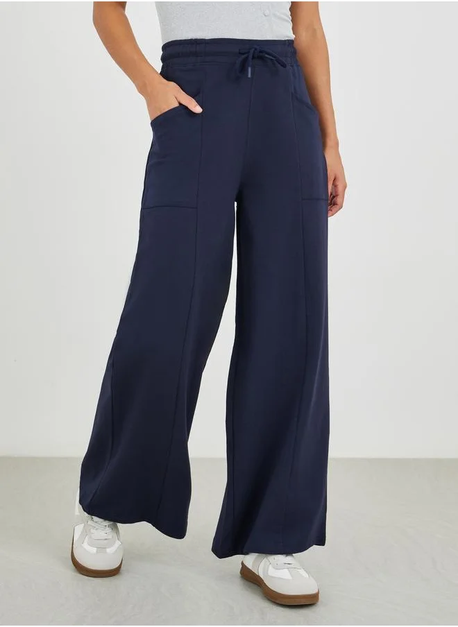 ستايلي Styli Solid Cut and Sew Wide Leg Joggers