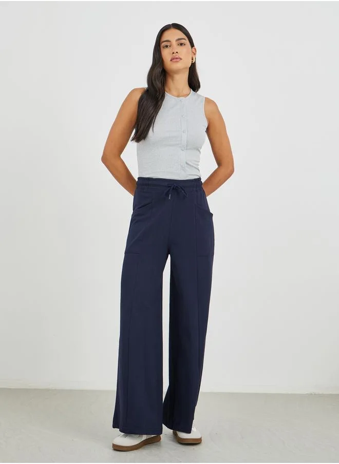 ستايلي Styli Solid Cut and Sew Wide Leg Joggers