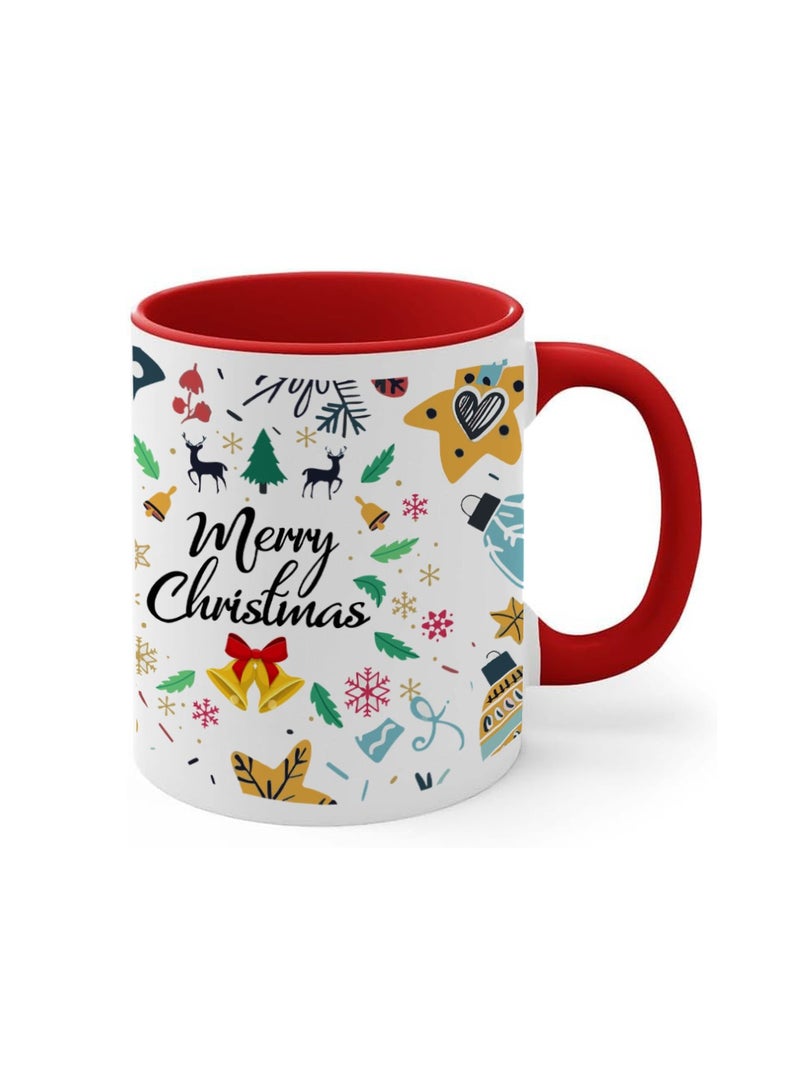 PRINTSHOP4ME Christmas Red Two-Tone Ceramic Mug–11Oz Festive Coffee Cup With Red Handle Holiday Themed Mug For Morning,Office Parties And Winter Celebrations - Image 1
