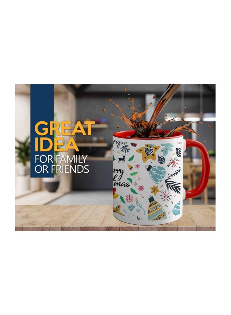 PRINTSHOP4ME Christmas Red Two-Tone Ceramic Mug–11Oz Festive Coffee Cup With Red Handle Holiday Themed Mug For Morning,Office Parties And Winter Celebrations - Image 2