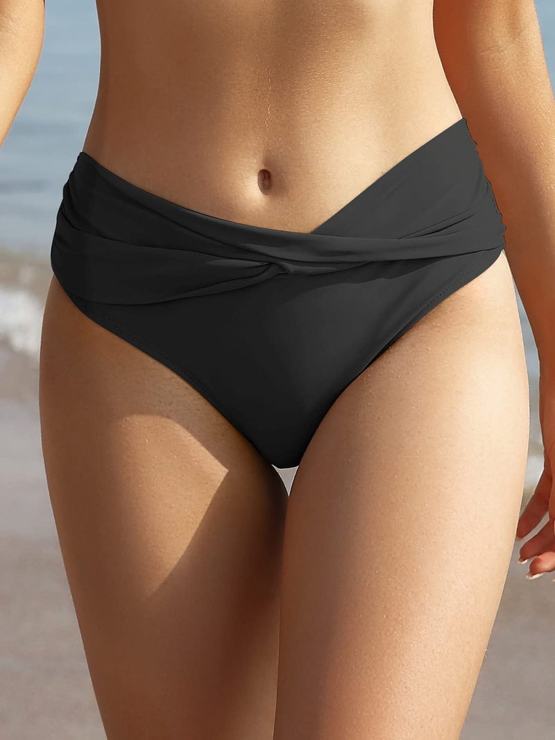 SHEKINI Women's Cheeky Swimsuit Twist Front Bikini Bottoms Ruched Swim Bottoms (Black, Medium) - Image 4