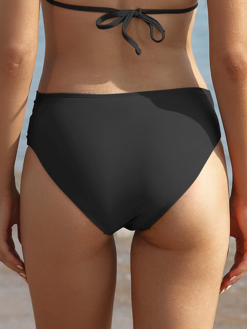 SHEKINI Women's Cheeky Swimsuit Twist Front Bikini Bottoms Ruched Swim Bottoms (Black, Medium) - Image 2