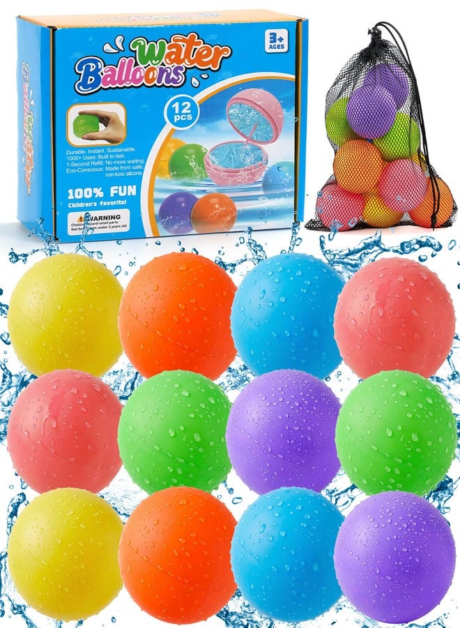 Cozycharm Reusable Water Balloons 12 Pcs, Quick-Fill Summer Water Toys for Pool Parties & Outdoor Beach Backyard Games, Durable Splash Balls for Kids - Image 1