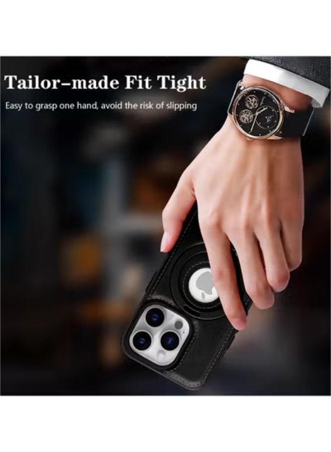 SOKAD iPhone 14 Pro Max Leather Case with Metal Magnetic Folding Stand - Black - Image 5