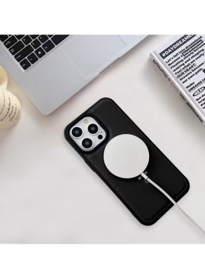 SOKAD iPhone 14 Pro Max Leather Case with Metal Magnetic Folding Stand - Black - Image 4