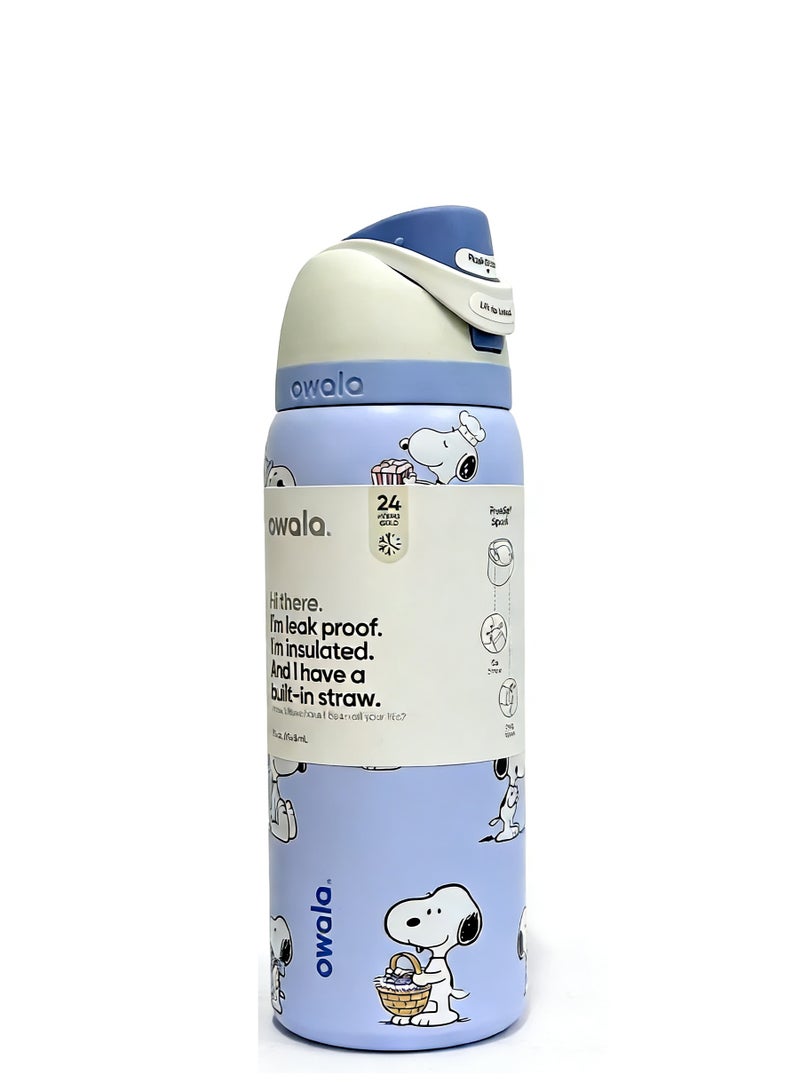 Snoopy x Owala Insulated Water Bottle with Straw | Leak-Proof Stainless Steel Cup for Kids & Adults