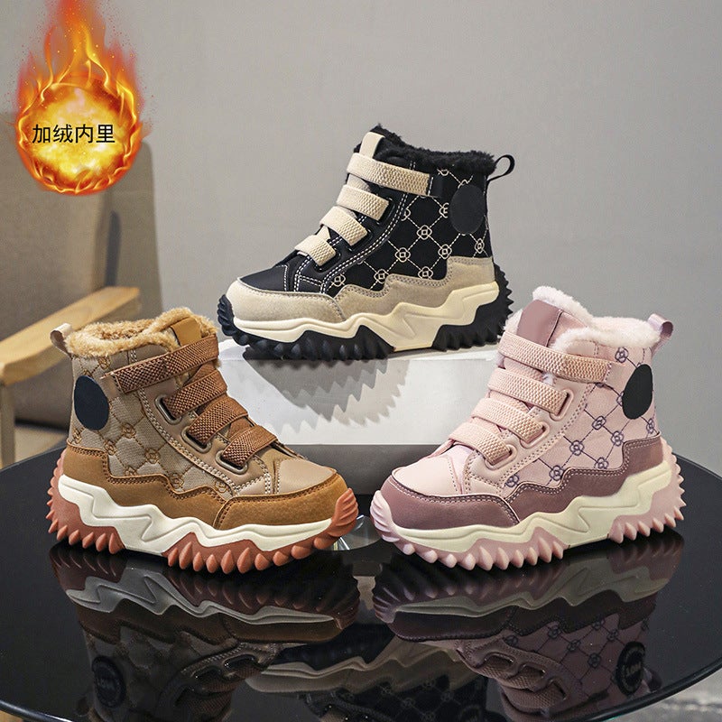 Boys Shoes Fleece-Lined Thickened Lightweight Non-Slip High-Top Large Cotton Shoes Large Children Soft Bottom Sneaker - Image 5
