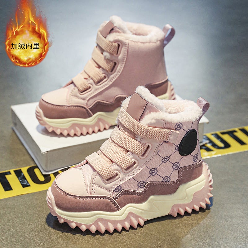 Boys Shoes Fleece-Lined Thickened Lightweight Non-Slip High-Top Large Cotton Shoes Large Children Soft Bottom Sneaker - Image 4
