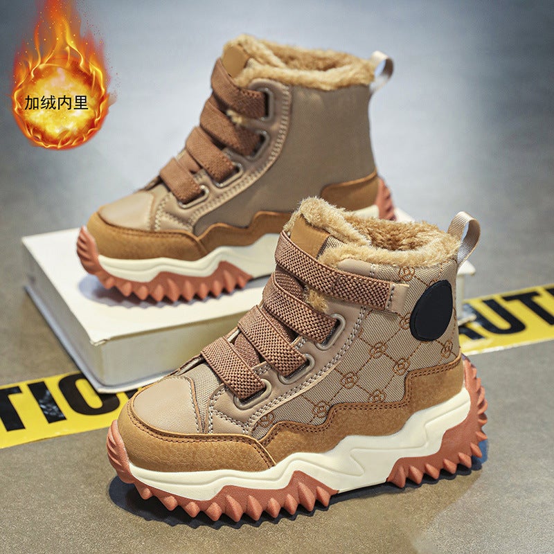 Boys Shoes Fleece-Lined Thickened Lightweight Non-Slip High-Top Large Cotton Shoes Large Children Soft Bottom Sneaker - Image 3