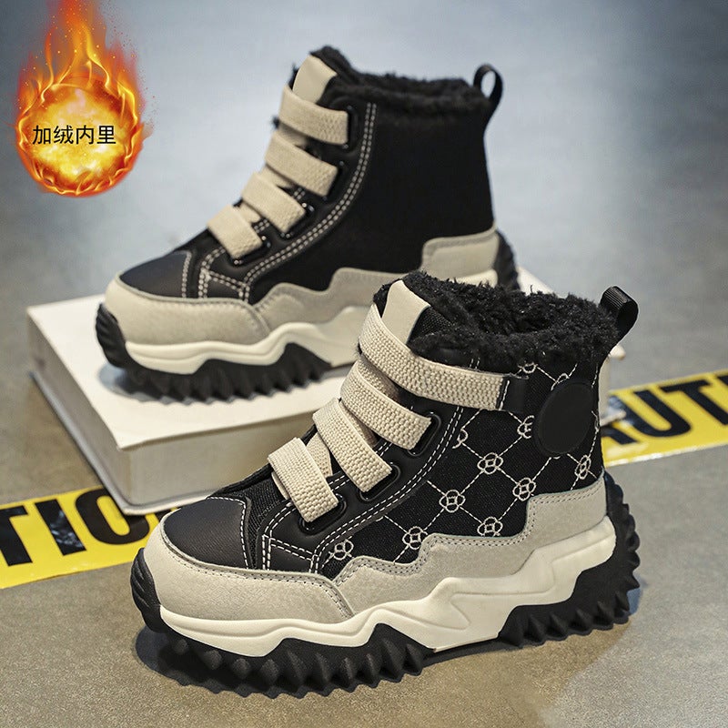 Boys Shoes Fleece-Lined Thickened Lightweight Non-Slip High-Top Large Cotton Shoes Large Children Soft Bottom Sneaker - Image 2