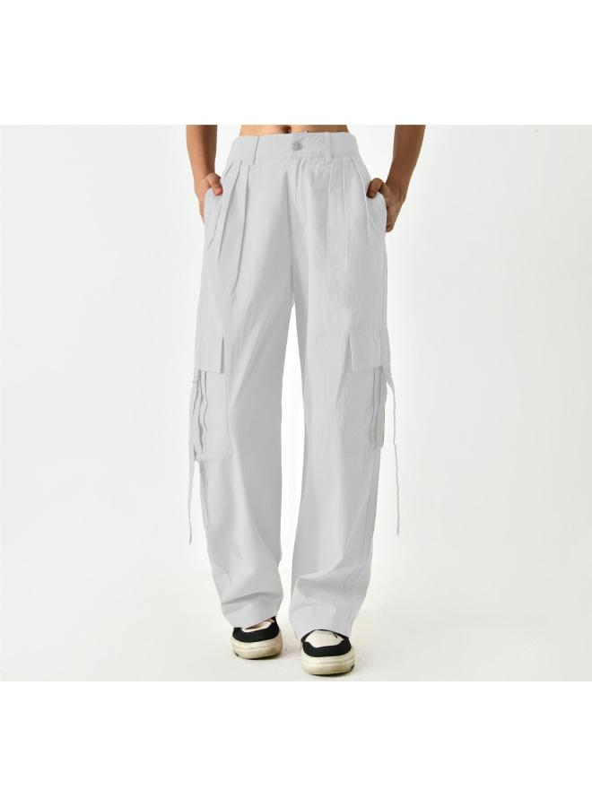 New European And American Street Hipster Loose Straight Women's Casual Pants Trousers Lace-up Tooling