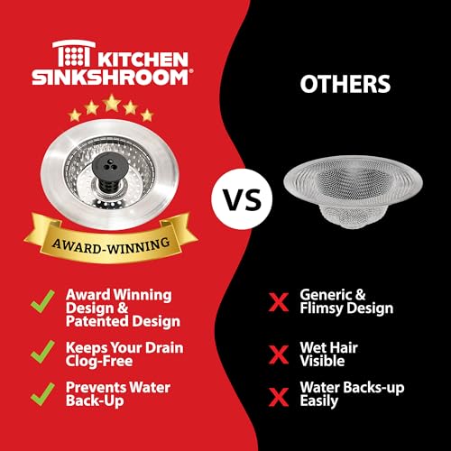 SinkShroom مصيدة حوض المطبخ شرووم الثورية خالية من الانسداد مصفاة حوض من الفولاذ المقاوم للصدأ، رمادي كروم - Image 3
