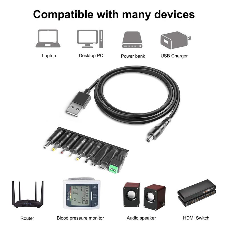 اتش كي واي كابل USB عالمي من HKY، كابل تحويل من USB-A ذكر إلى مقبس DC، كابل طاقة للمكبرات الصوتية الصغيرة، مركز USB، مروحة USB، مصباح LED، قارئ بطاقات - Image 5