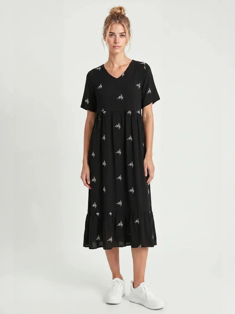 السعادة في إسطنبول ISTANBUL Embroidered V-Neck Midi Dress