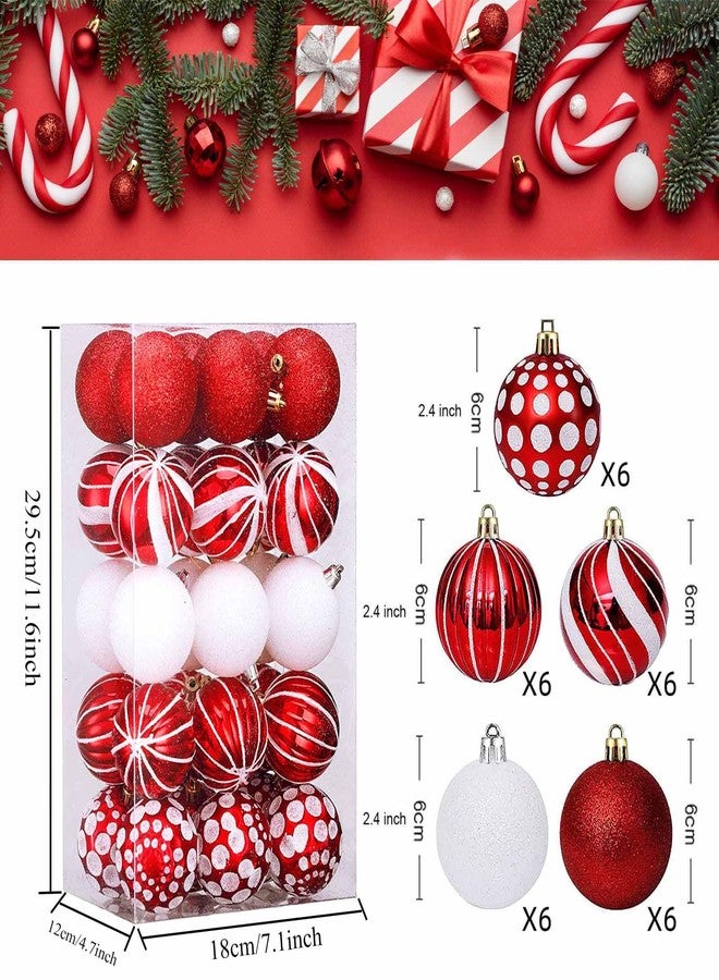 WEIKA 30 pcs Christmas Balls Ornaments, 2.36" Red White Christmas Shatterproof Balls Decoration for Christmas Tree, Christmas Tree Ornaments, Hanging Decorations for Holiday Party Décor - Image 3