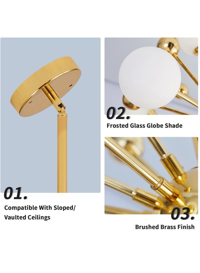 KCO Lighting Modern Gold Globe Sputnik Chandelier 18-Light Milk Glass Ball Round Pendant Lighting Mid Century Contemporary Starburst Chandelier Kitchen Island Dining Lights Fixture (18-Light) - Image 3