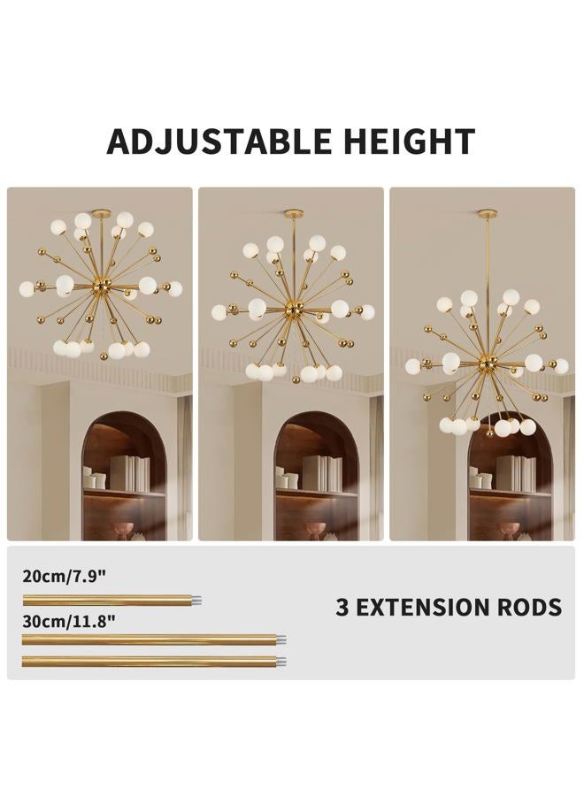 KCO Lighting Modern Gold Globe Sputnik Chandelier 18-Light Milk Glass Ball Round Pendant Lighting Mid Century Contemporary Starburst Chandelier Kitchen Island Dining Lights Fixture (18-Light) - Image 4