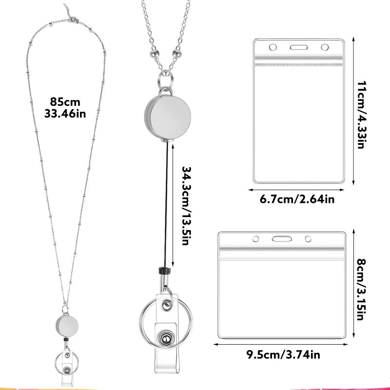 Prudiut Lanyards for Id Badges 3 Pack Badge Lanyard with 6 Pcs Id Badge Holder Retractable Stainless Steel Teacher Lanyard Cruise Ship Lanyards for Girl Women (Red, Silver, Gold) - Image 2