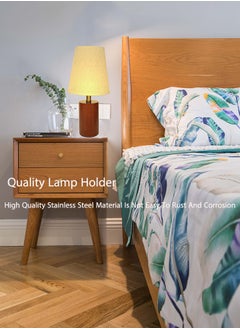OASIS DESERT Bedside Table Lamp, Bedroom Decorative Small Lamp, Wooden Lamp With Fabric Lampshade Small Table Lamp, Desk Reading Lamp Is Applicable To The Room, Living Room, Office, Dormitory  - Image 4