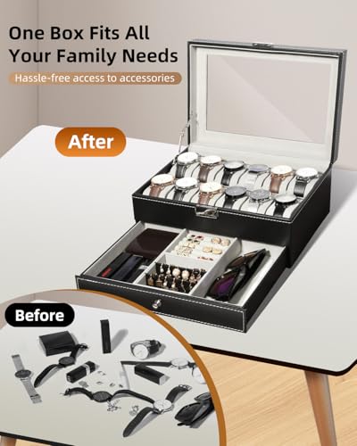 Uten Watch Box, 12 Slots PU Leather Watch Display Case with Jewelry Drawer, Removable Watch Pillow, Metal Clasp, Watch Box Organizer - Image 4