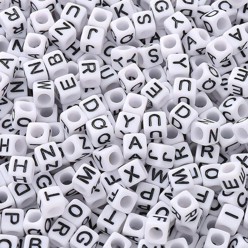 HERZWILD 6mm Black and White Acrylic Square Letter Beads White Cube Alphabet Beads Black Letter AZ Mixed Plastic Shape Loose Beads Mini Size Pony Seed Beads for Making Jewelry Necklaces