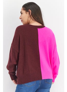 Women Crew Neck Two Tone Cashmere Sweater, Dark Rasin - pzsku/ZAFB7BD4CB73DA775D299Z/45/_/1739715479/93fdd7b9-e679-473d-abd0-c864a730b34f