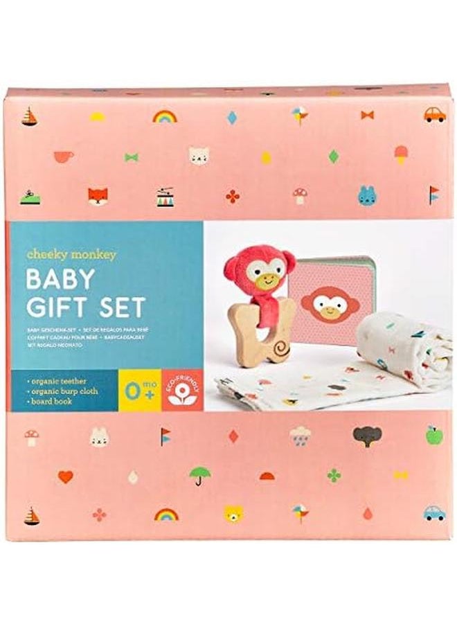 Petit Collage Organic 3 Piece Gift Set For Babies Cheeky Monkey Includes Beech Wood Teether Organic Cotton Burp Cloth And Baby Book Perfect Gift For Baby Shower And New Moms  - Image 3