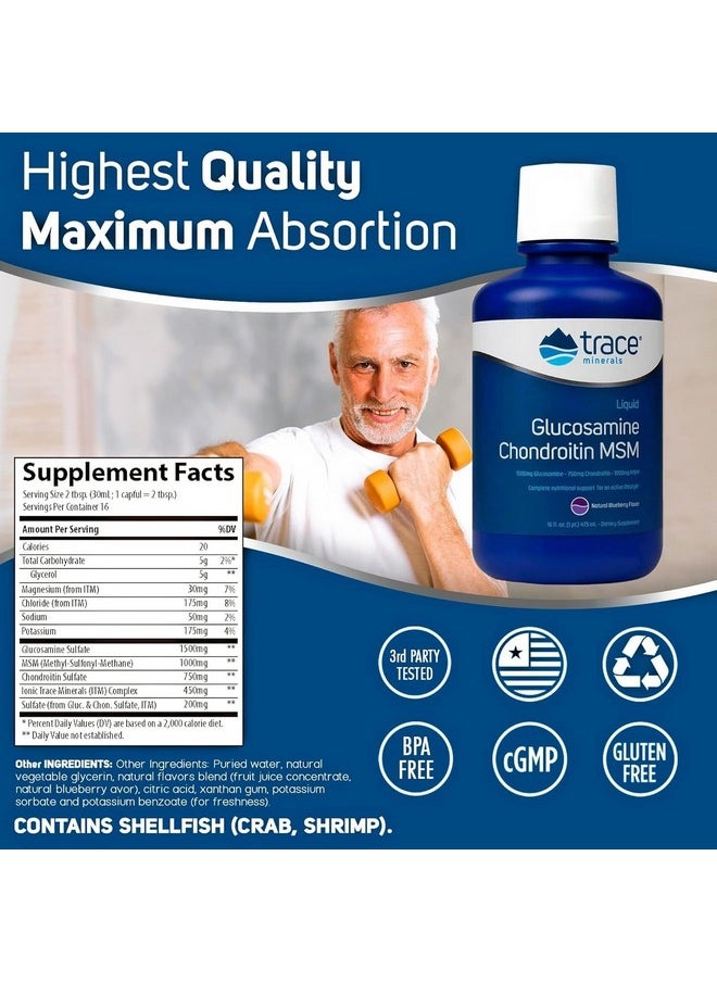 Trace Minerals Trace Minerals | Liquid Glucosamine Chondroitin MSM | Complete Dietary Supplement for Active Lifestyle | Supports Joints, Cartilage and Mobility | Natural Blueberry Flavor | 16 Servings, 16 fl oz  - Image 2