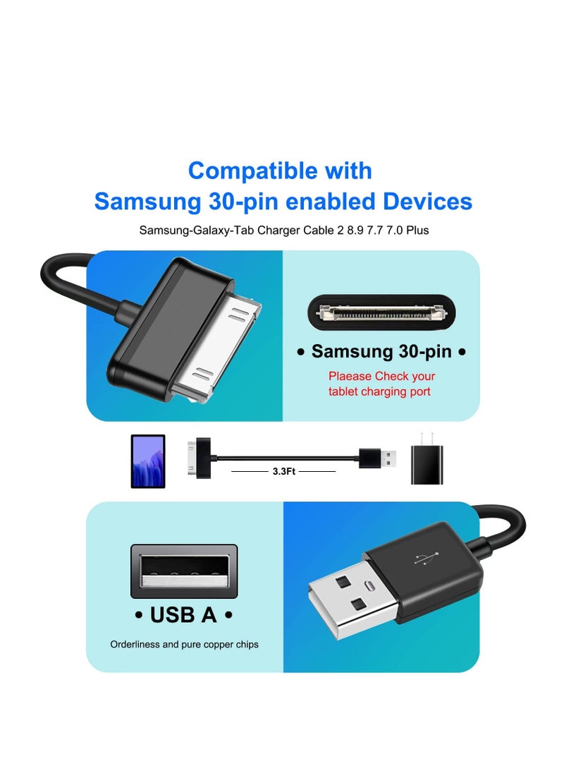 Generic - 2-in-1 USB Charging Data Sync Transfer Cable 30 Pin Interface Wire Compatible With Samsung Galaxy 7 7.7 8.9 10.1 Tab 2 Tab Note 10.1 GT-N8000 GT-P3100 P5100 P7510 P7300 Tablets (2 Pack) - Image 1