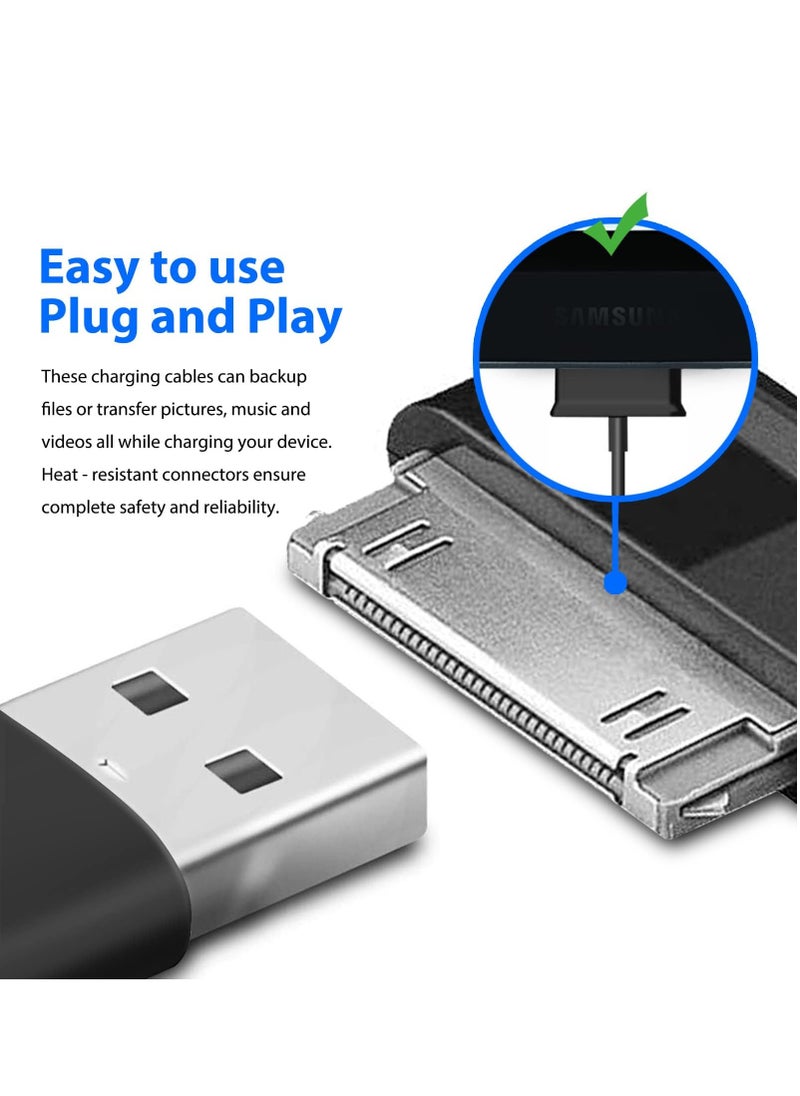 Generic - 2-in-1 USB Charging Data Sync Transfer Cable 30 Pin Interface Wire Compatible With Samsung Galaxy 7 7.7 8.9 10.1 Tab 2 Tab Note 10.1 GT-N8000 GT-P3100 P5100 P7510 P7300 Tablets (2 Pack) - Image 1