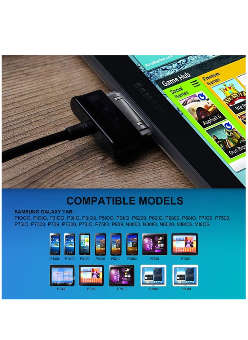Generic - 2-in-1 USB Charging Data Sync Transfer Cable 30 Pin Interface Wire Compatible With Samsung Galaxy 7 7.7 8.9 10.1 Tab 2 Tab Note 10.1 GT-N8000 GT-P3100 P5100 P7510 P7300 Tablets (2 Pack) - Image 1