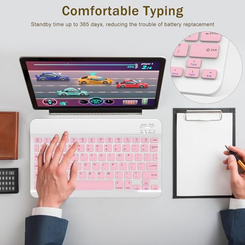 GOGARA Rechargeable Bluetooth Keyboard and Mouse Combo, Universal Ultra-Slim Wireless Keyboard Mouse Set for Android Windows iPad iPhone Samsung Tablet Portable Compact Keyboard Set (Pink) - Image 5