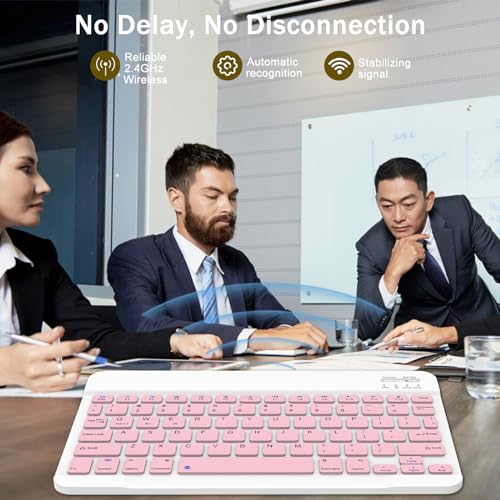 GOGARA Rechargeable Bluetooth Keyboard and Mouse Combo, Universal Ultra-Slim Wireless Keyboard Mouse Set for Android Windows iPad iPhone Samsung Tablet Portable Compact Keyboard Set (Pink) - Image 4