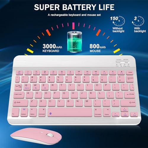 GOGARA Rechargeable Bluetooth Keyboard and Mouse Combo, Universal Ultra-Slim Wireless Keyboard Mouse Set for Android Windows iPad iPhone Samsung Tablet Portable Compact Keyboard Set (Pink) - Image 3