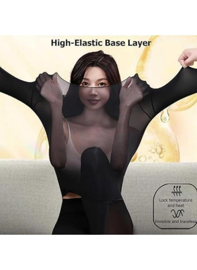 GGEROU - Women Thick Thermal Underwear Set, Ladies Self-heating Long Johns Thermal Set, Premium Soft Hyaluronic Acid Water-locking Base Layer Tops & Bottoms Black - Image 1