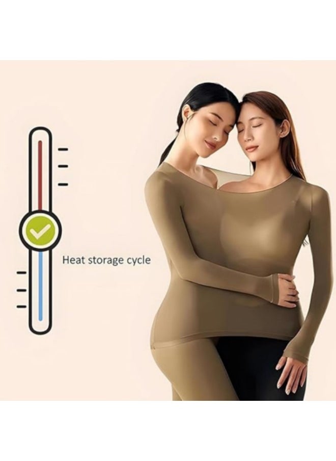 GGEROU - Women Thick Thermal Underwear Set, Ladies Self-heating Long Johns Thermal Set, Premium Soft Hyaluronic Acid Water-locking Base Layer Tops & Bottoms Black - Image 1