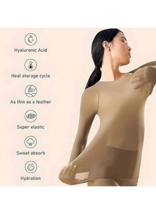 GGEROU - Women Thick Thermal Underwear Set, Ladies Self-heating Long Johns Thermal Set, Premium Soft Hyaluronic Acid Water-locking Base Layer Tops & Bottoms Black - Image 1