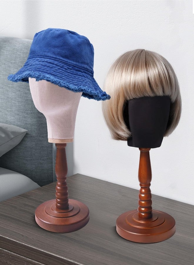 CHADWICK UnPinnable Canvas Mannequin Head Wig Head Stand Mannequin Head Hat Display Wig Head Hat Racks Standing Wig Holder Fabric Mannequin Head Stand for Wigs, Hats, Caps, Headdress, Canvas Dome+Wood Base - Image 2