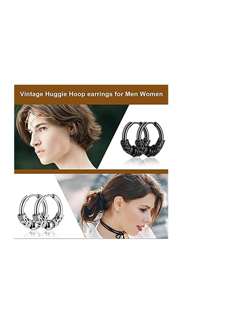 Zikra Hoop Earrings, 1Pairs Vintage Huggie Hoop Earrings for Men Women, Hypoallergenic 14mm Titanium Steel Hip Hop Earrings, Punk Gothic Jewelry, Hip Hop Punk Rock Aesthetic Cubic Zirconia Earrings - Image 2
