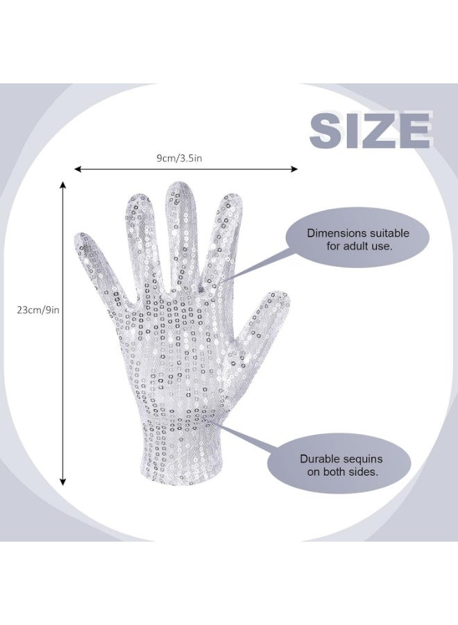 2 Pairs Sequin Glove, Sequins Short Gloves Dance Gloves Black Silver Glitter Gloves for Party Dance Dressing Accessory - Image 2