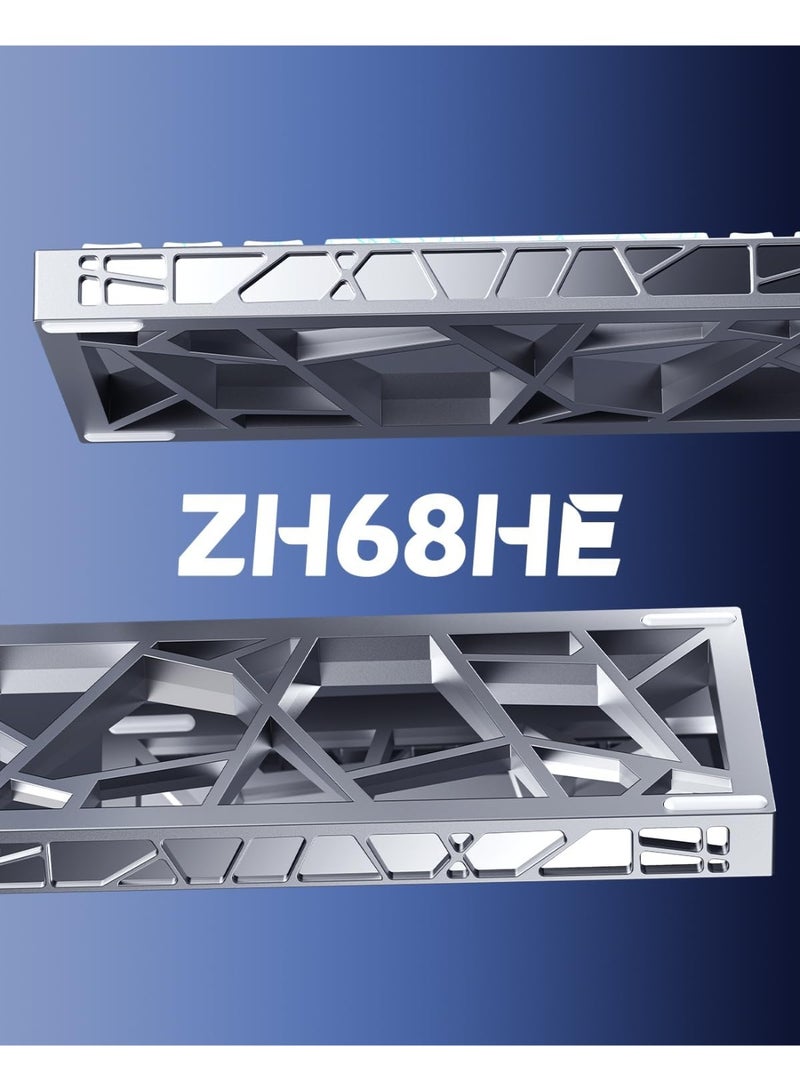 زورنر لوحة مفاتيح ألعاب ZORNHER ZH68HE سلكية من الألومنيوم بتأثير هول، ولوحة مفاتيح مغناطيسية سريعة التشغيل بنسبة 65%، ومعدل استطلاع 8 كيلو هرتز، ومفتاح مغناطيسي، وميزة التبديل السريع، وتشغيل قابل للتعديل، وأغطية مفاتيح IMD لامعة باللون الأبيض - Image 5