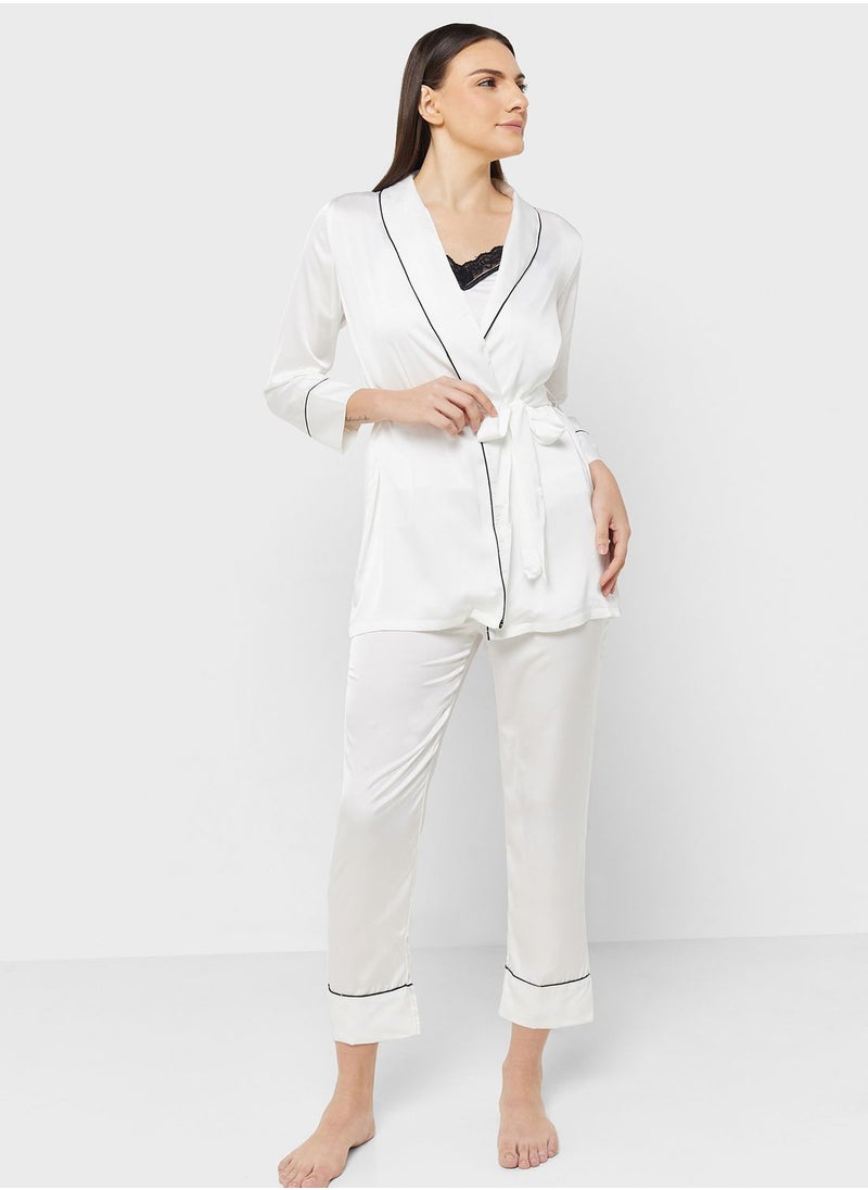 ELLA Three-Piece Cami Top, Pant And Robe Set  - Image 5