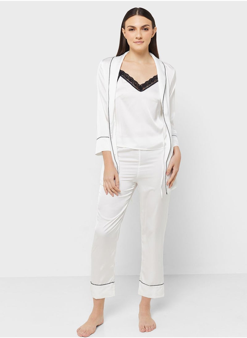 ELLA Three-Piece Cami Top, Pant And Robe Set  - Image 1