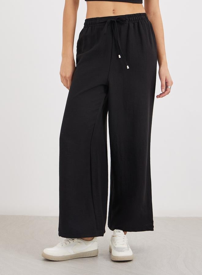 Styli Solid Drawstring Waist Wide Leg Pants - Image 2