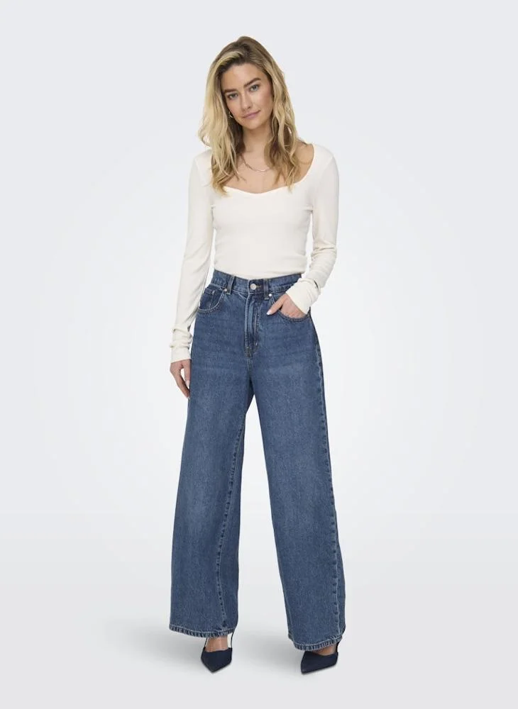 Only  Casual High Waisted Wide Leg Jeans for Women | Best Price UAE